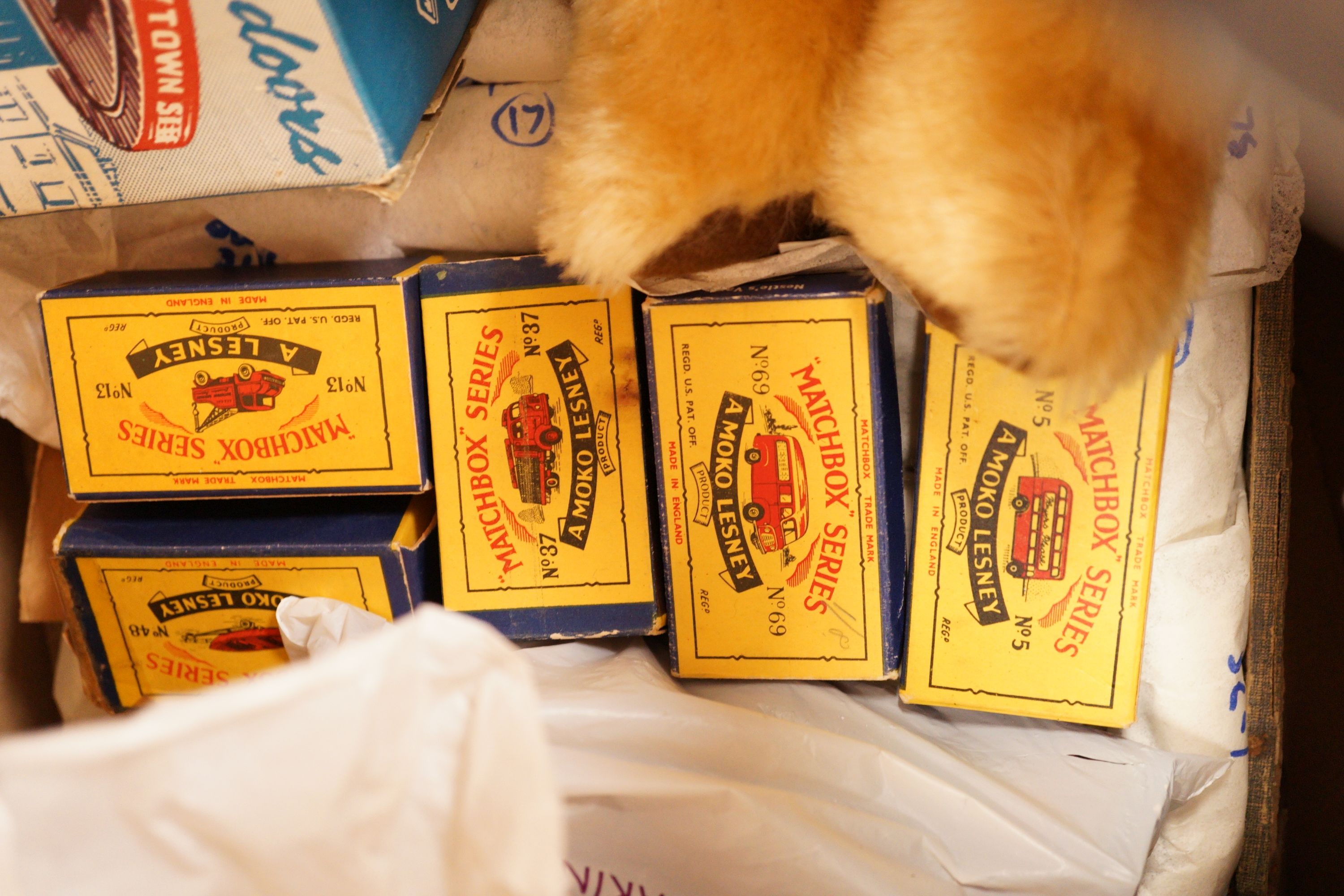 Miscellaneous toys and games including Matchbox 1-75 series, two teddy bears, also to include a Coca Cola advertising mirror
